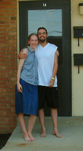 Enric and Miranda in front of their Wisconsin Apartment